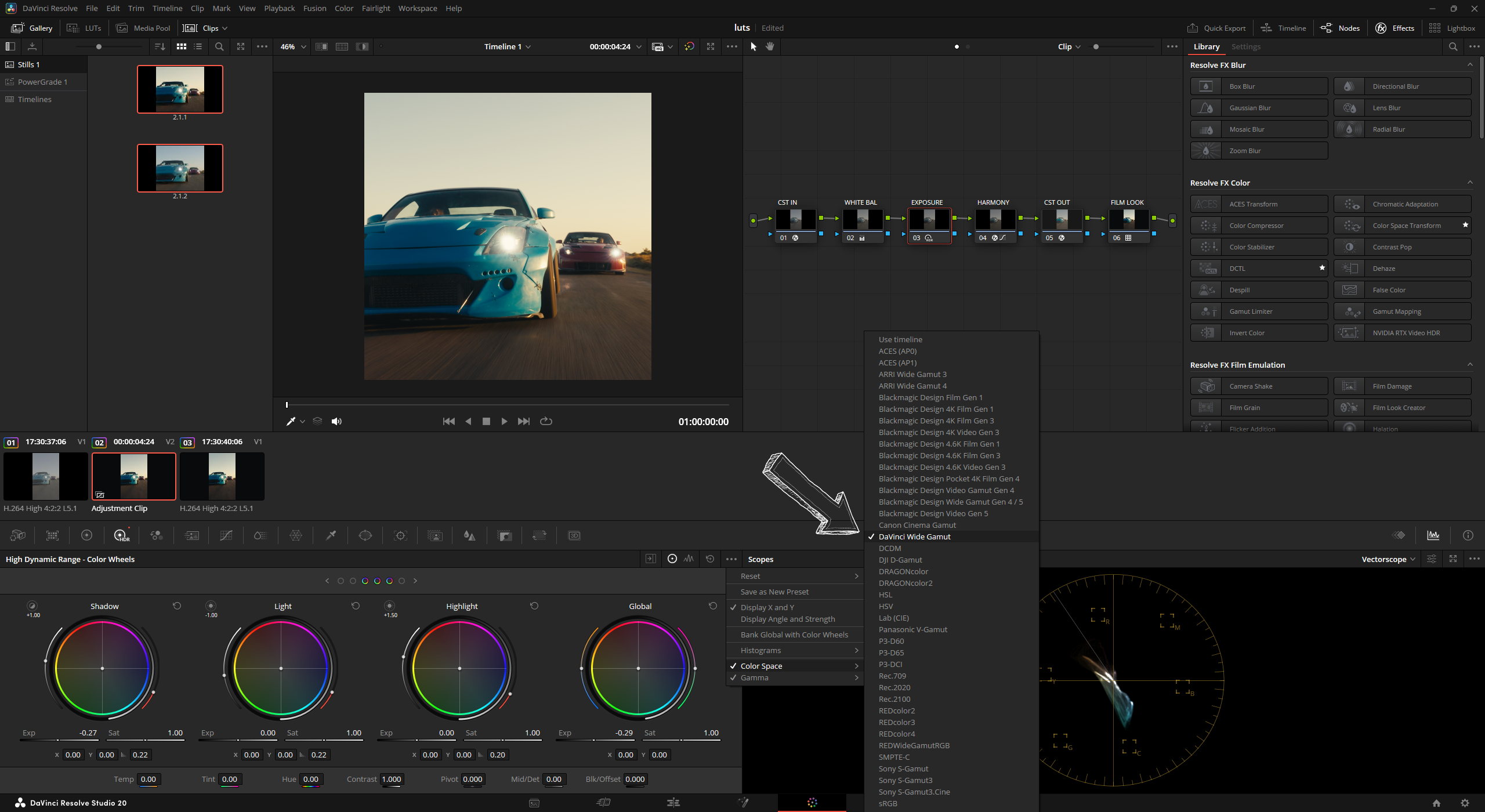 Setting node Gamma to Linear in DaVinci Resolve for white balance